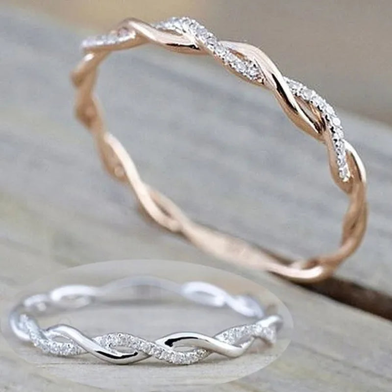 Diamond Ring Engagement Ring  Diamond Anniversary Twined Vine Simple Infinity Eternity Ring Bridal Women Promise Ring Anniversary Gold Wedding Bands Size 4-10