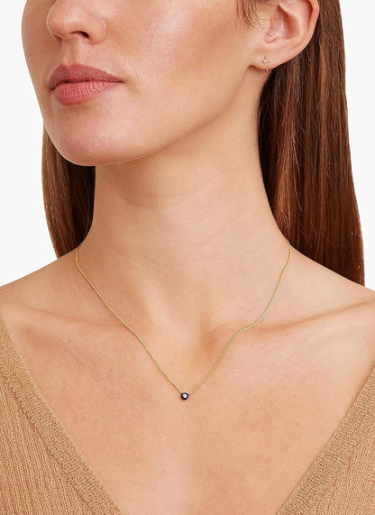 Bezel Set Diamond Pendant Necklace in Black Enamel and Gold Vermeil