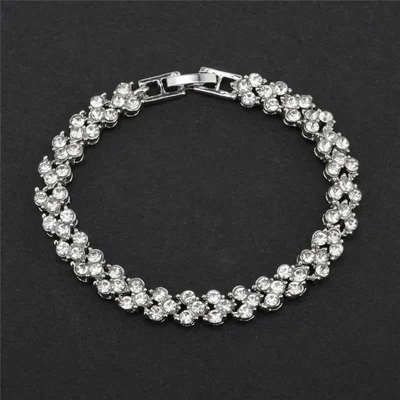 European and American Fashion Roman Style Women'S Zircon Bracelet Shiny Zircon Wedding Engagement Bracelet Valentine'S Day Anniversary Gift Birthday Party Jewelry