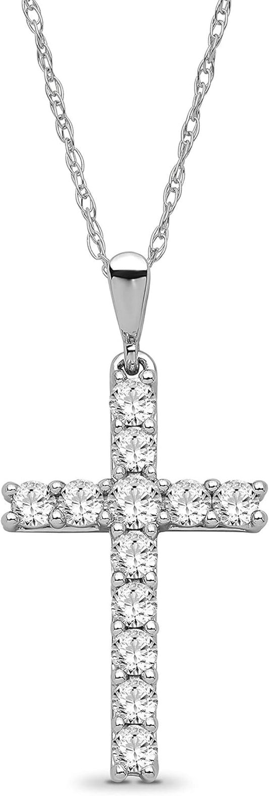 14K Gold and Silver Diamond Cross Pendant with Sterling Silver Rope Chain Necklace (1/2 Cttw, I-J Color, I2-I3 Clarity), 18"
