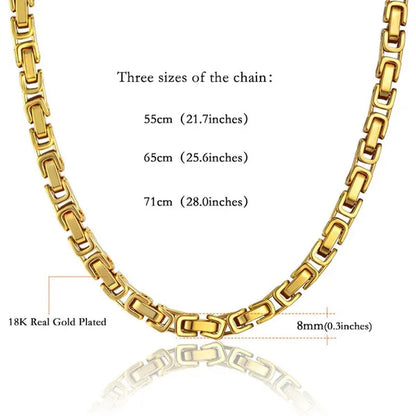 Hip Hop Vintage Silver 18K Gold Plated Chunky Men Titanium Stainless Steel Byzantine Box Necklace Chain 827