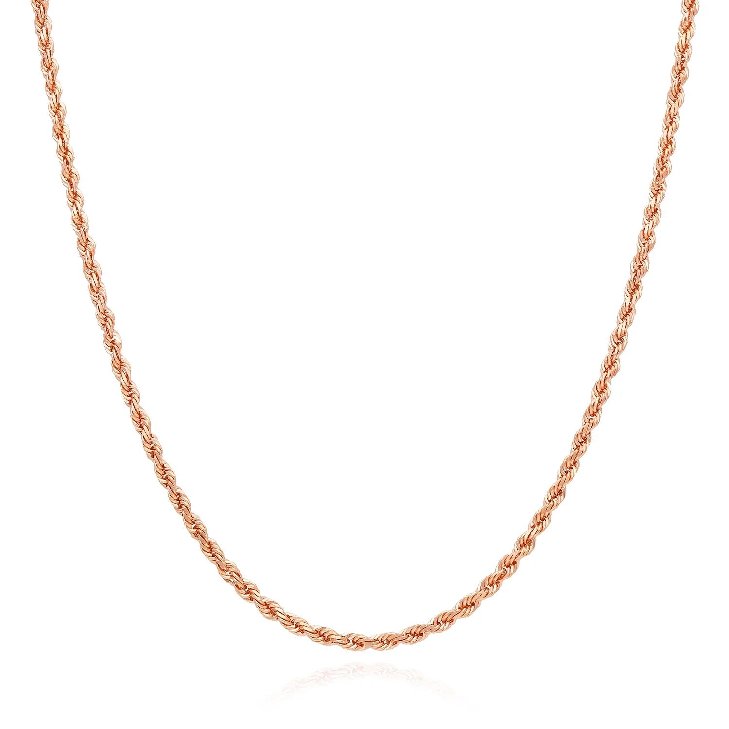 Solid 10K Rose Gold 2.2Mm Rope Link Chain Necklace 18"-22"