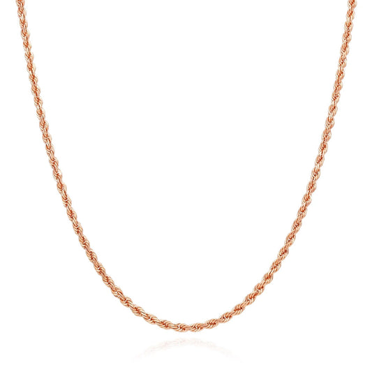 Solid 10K Rose Gold 2.2Mm Rope Link Chain Necklace 18"-22"