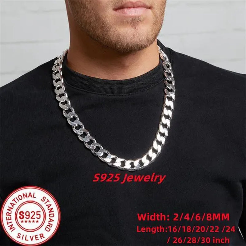 European Fashion Luxury Exaggeration Men's and Women's Bright 925 Sterling Silver Sideways Chain Necklace Exquisite Cuban Necklace Size Includes 16-30 inches