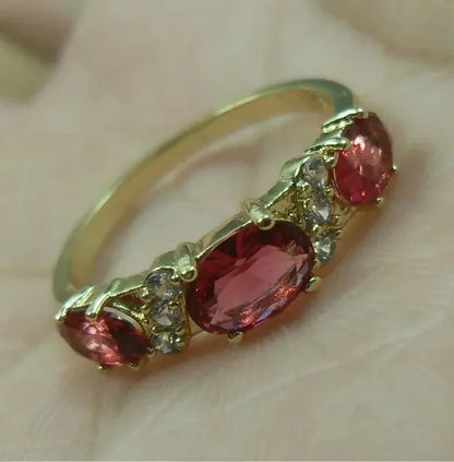 Natural 2.32CT Ruby Diamond 14K Yellow Gold Ring Size 6-11
