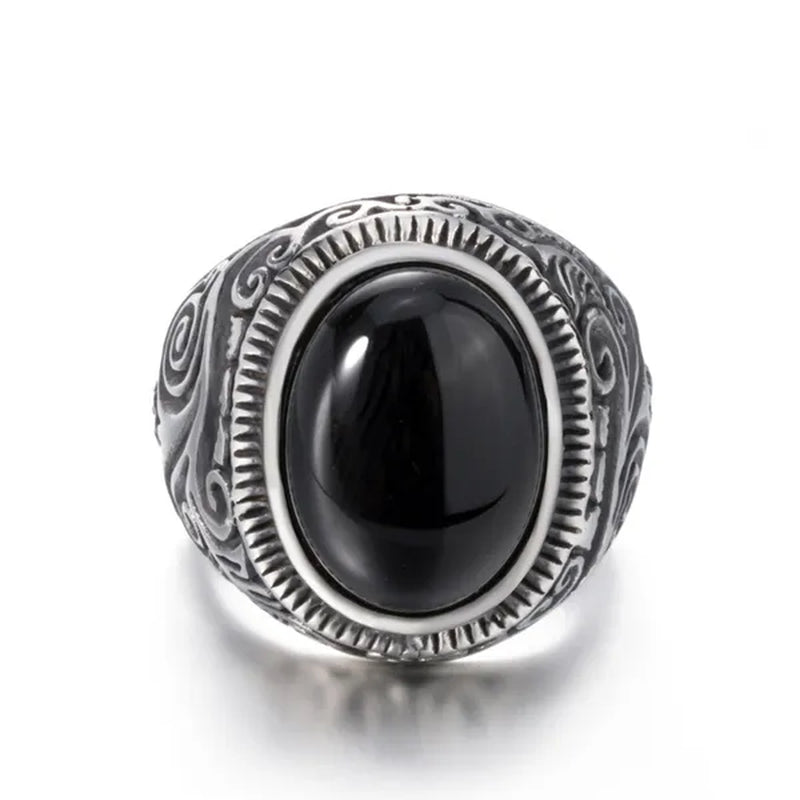 Men's Women's Natural Oval Black Onyx Gem Silver Gold Stainless Steel Ring Gift Jewelry Plus Size 8-15