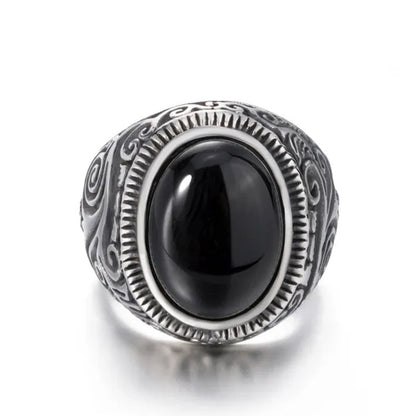 Men's Women's Natural Oval Black Onyx Gem Silver Gold Stainless Steel Ring Gift Jewelry Plus Size 8-15