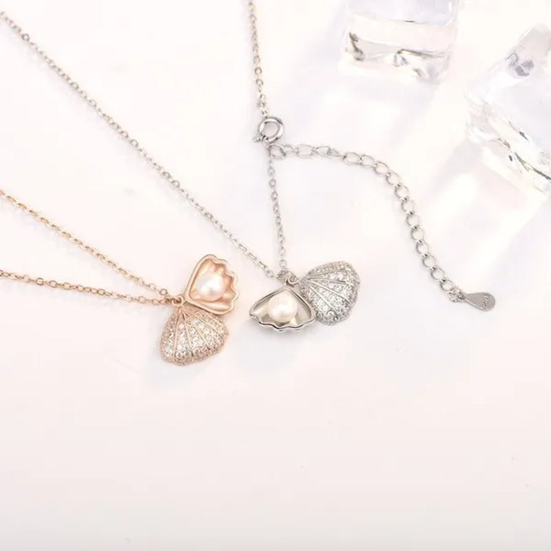 925 Sterling Silver Natural Pearl Pendant Necklace Sterling Pearl Conch Shell Pendant Necklace Lady Necklace Women Jewelry