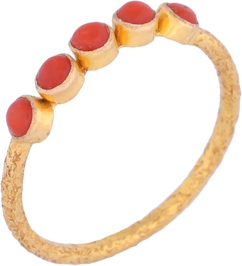18K Textured Yellow Gold Cabochon Ring for Women Real Gemstone Designer Fine Rings for Women, Gift for Her