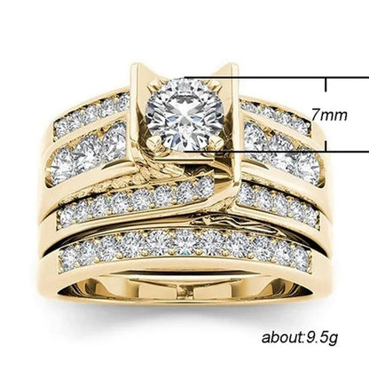 6 Styles Exquisite Women Ladies 18K Gold Natural White Sapphire Diamond Ring Set Anniversary Christmas Gift Engagement Bridal Wedding Jewelry Rings Size 6-10
