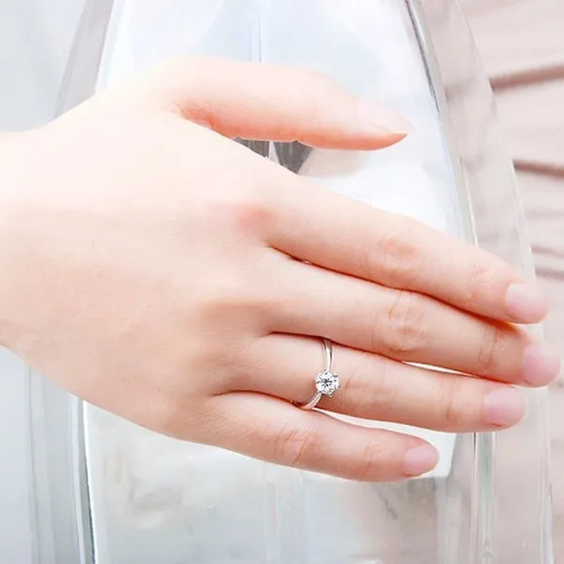 Princess 925 Silver Six Claw Ring Dainty Jewelry Round White AAA CZ Diamond Earrings Ear Studs Wedding Gifts