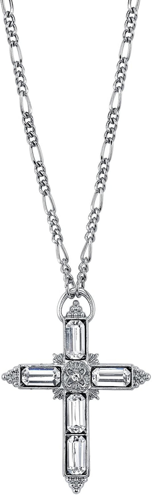 1928 Jewelry Large Crystal Cross Pendant Necklace for Women 28 Inches