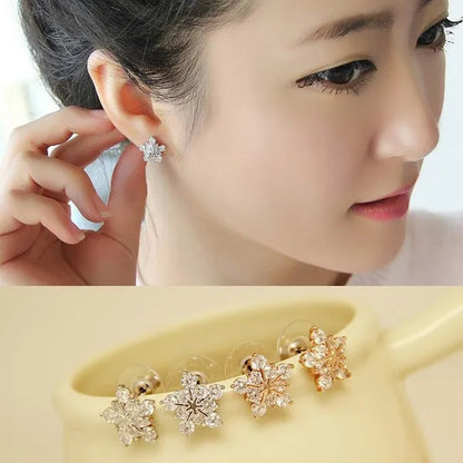 Fashion Lady Creative Diamond Flower Earrings White Snowflake Earrings Engagement Earrings for Women Flower Jewelry Lovely Lady Snowflake Accessories Birthday Anniversary Gift