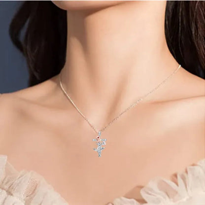 Elegant Fashion Creative Cross Rose Necklace Natural Crystal Cross Diamond Necklace Religious Cross Flower Pendant Women'S Necklace Wedding Pendant Birthday Party Anniversary Gift