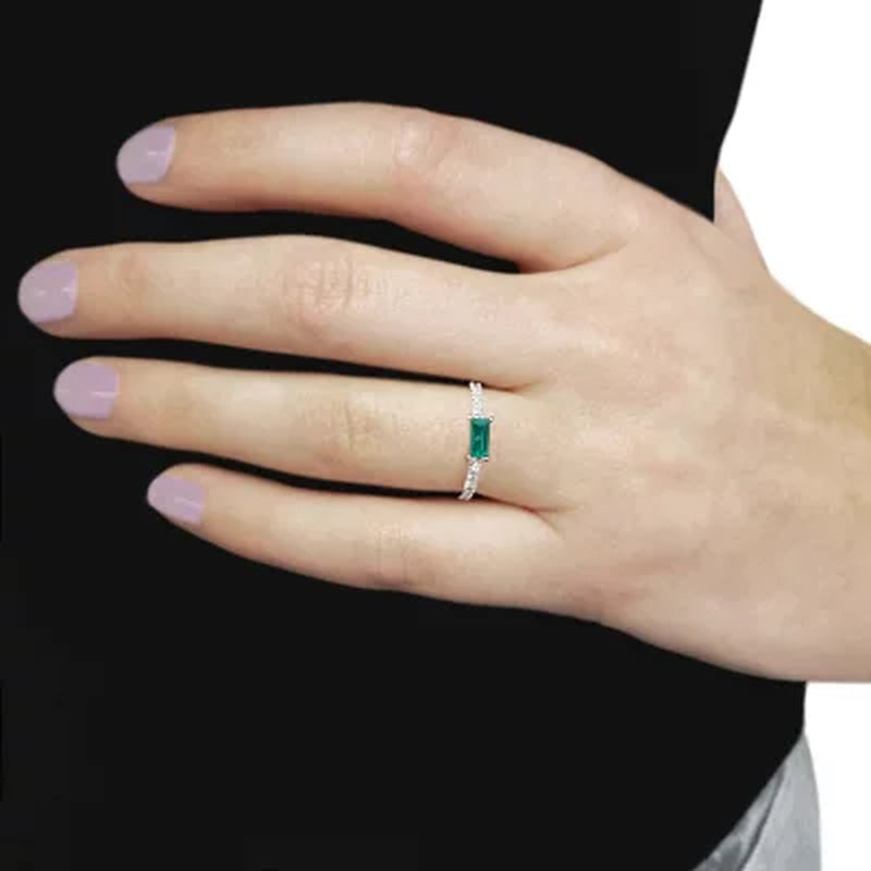 Lab Emerald and 0.10 CT. T.W. Diamond Ring in 14K Gold