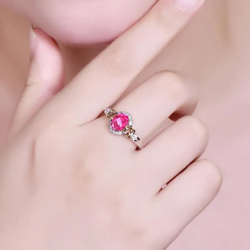 Fashion  Wedding Bride Oval Cut Rainbow Blue Topaz Sapphire Ruby Gemstone Jewelry Ring