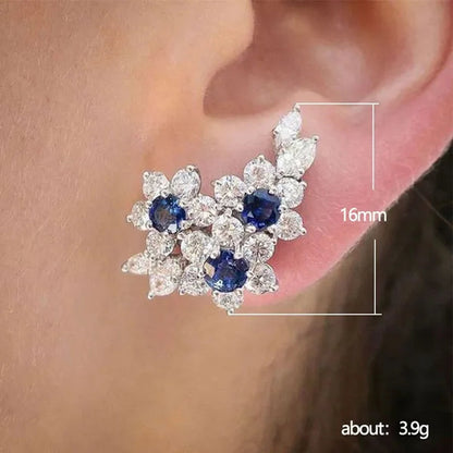 Fashion Flower Earrings Blue Sapphire Stud Earrings for Women Daily Casual Ear Climber Earrings Jewelry