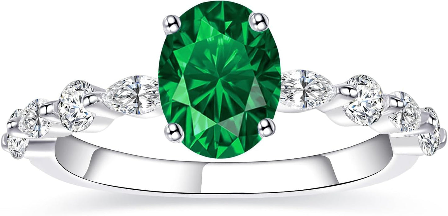 1.5Ct White Gold Plated Silver Engagement Ring for Women Oval Cut Cubic Zirconic Engagement Ring CZ Wedding Ring for Women Promise Rings Band Width 2.2Mm Size 5-9