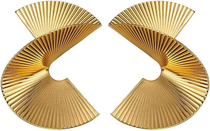 Gold Zinc Geometric Earrings Exaggerated Statement Earrings Punk Stylish Sectored Twisted Earring Jewelry for Women and Girls