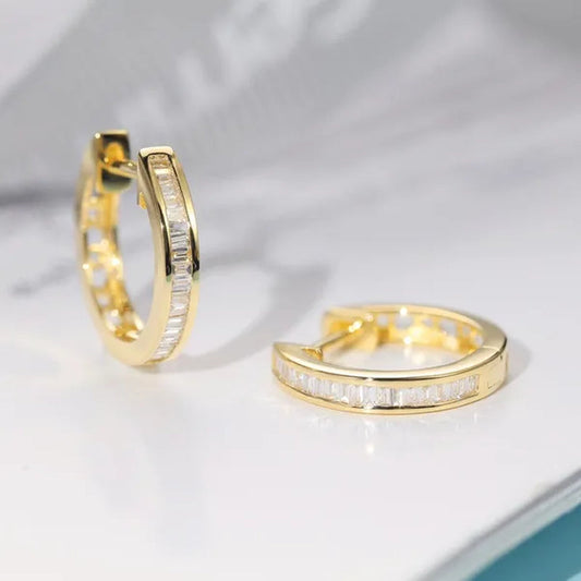 Women Glamorous 18K Gold Plated Micro Cube Diamond Dailywear Earrings Wedding Engagement Party Ear Stud Jewelry