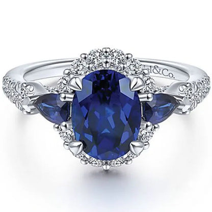 Fashionable and Exquisite 925 Standard Sterling Silver Blue Diamond Wedding Princess Ring Love Diamond Rng Size 5-11