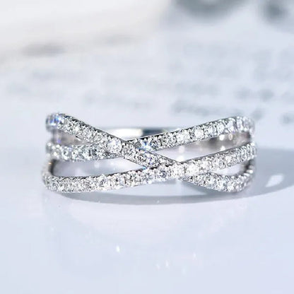 Simple Cross Twist Design Wedding Rings for Woman Full Paved CZ Stone Exquisite Female Finger-ring Statement Jewelry Anniversary Gift