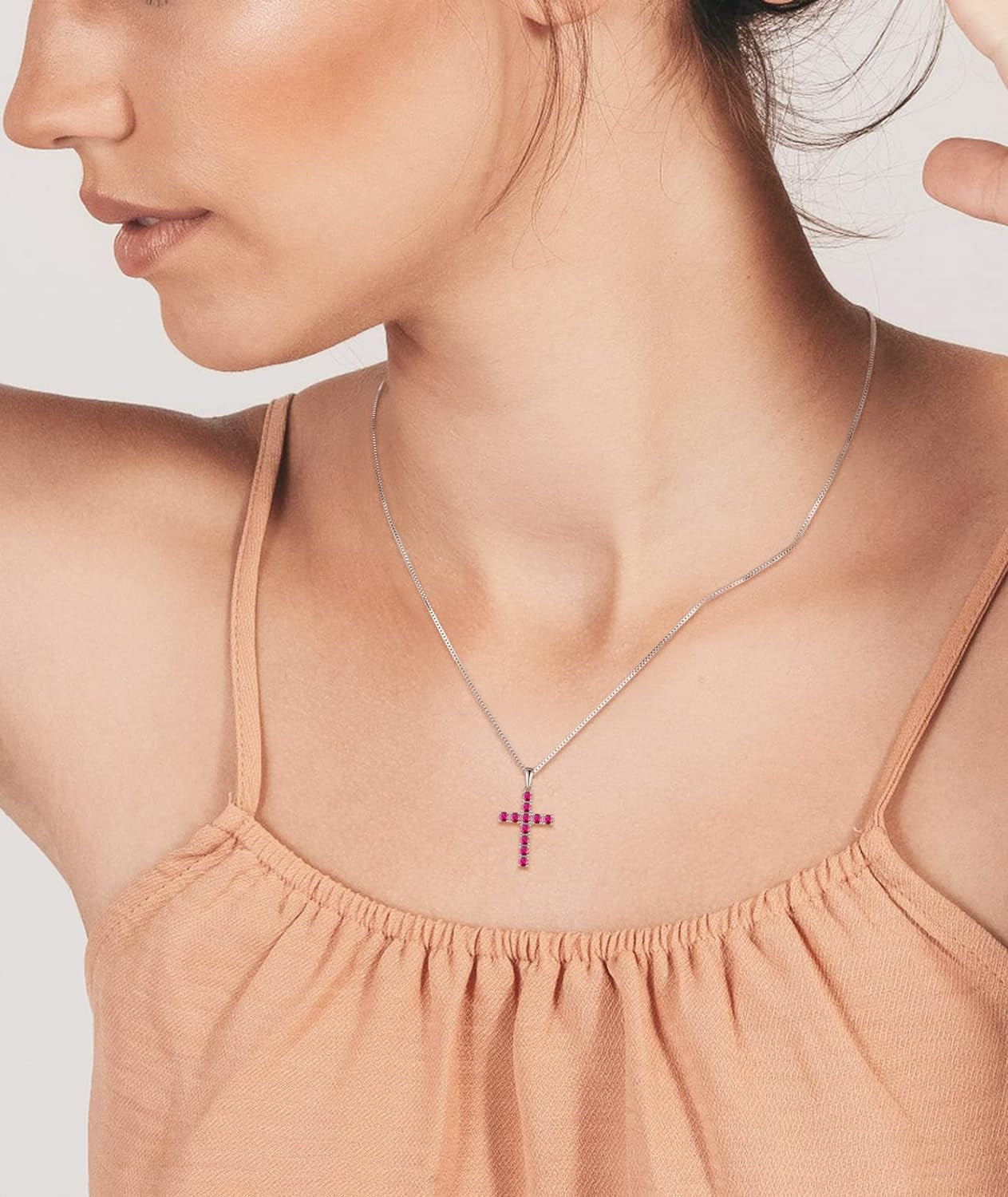 Women'S Cross Necklace 925 Sterling Silver Halo Crucifix Pendant Gemstones Criss Jewelry