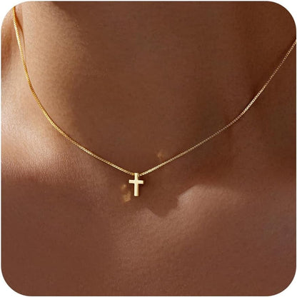 Cross Necklace for Women Girls, Dainty 14K Gold Silver Plated Cross Choker Pendant Jewelry Non Tarnish Waterproof Trendy Cute Simple Small Necklace Easter Christian Baptism Religious Faith Jewelry Gifts