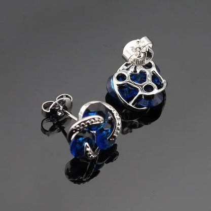 Delightful 925 Sliver Jewelry Sets Blue Zircon Necklace Pendant Earring Ring Bracelet for Women Dating Gift