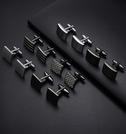 6 Pairs Cufflinks Classic Striped Disc Square Spherical Knot CZ Rectangle Cylindrical Cufflinks Set for Men