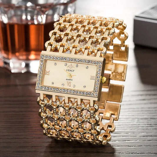 2016 Brand New Stainless Steel Chain Fashion Gold Watch Women Wristwatch Alloy Square Watch Student Bracelet Relogios Feminino