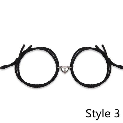 2pcs Magnetic Bracelet Stainless Steel Heart Pendant Charm Couple Bracelets for Lover Friend Men Women Braid Rope Bracelets