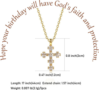 Cross Necklace for Women – 14K Gold Plated Dainty Diamond Necklaces Birthday Gift for Mothers Cubic Zirconia Faith Jewelry, First Communion, Birthstone Necklaces