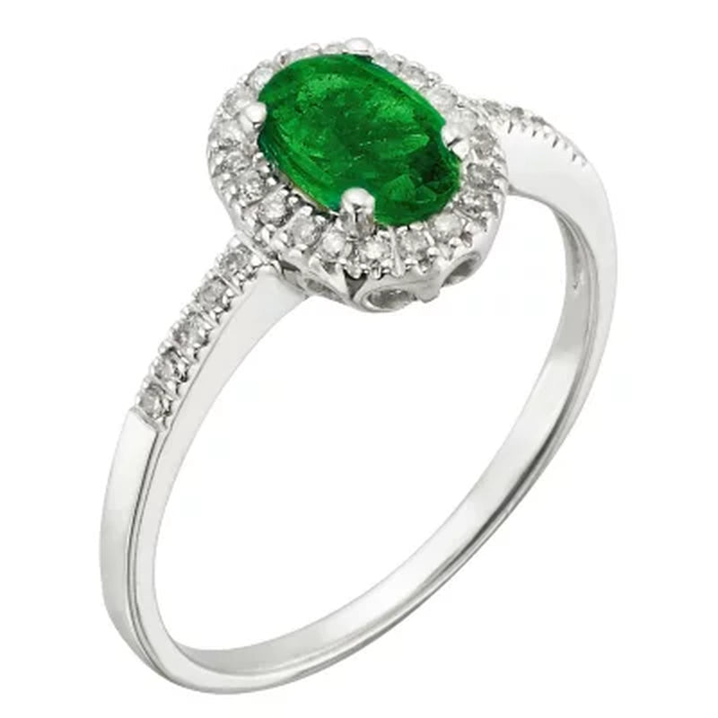 Genuine Emerald and 0.15 CT. T.W. Diamond Ring in 14K Gold