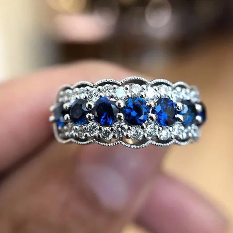 Dazzling Blue Crystal Zircon Ring Bride Engagement Wedding Band Size 5 - 11