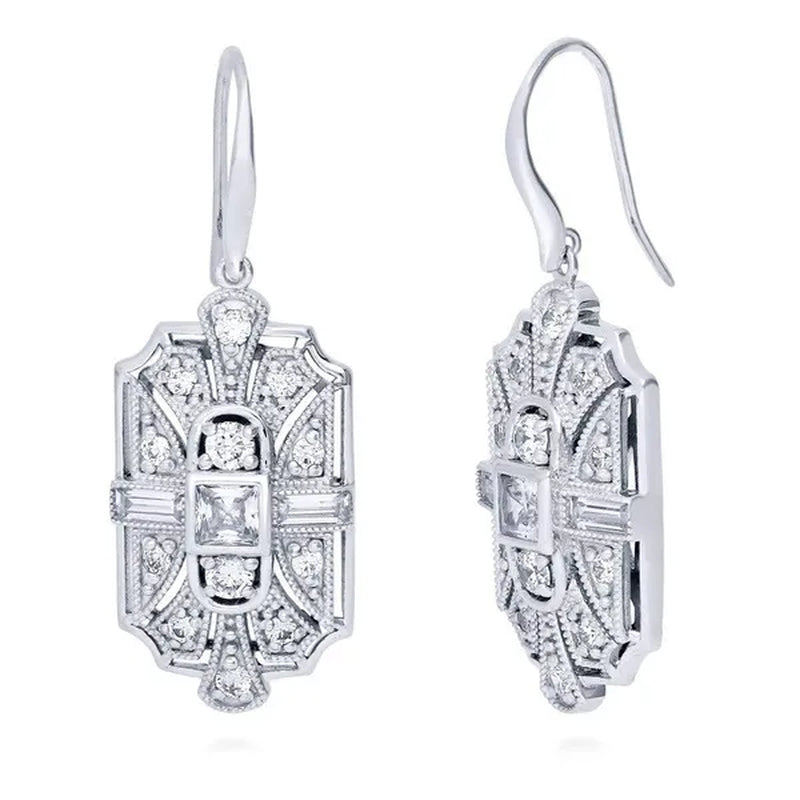 Fashion 925 Silver Crystal Cubic Zirconia Dangle Earring CZ Art Deco Hoop Earrings Diamond Gemstone CZ Charm Bridal Wedding Engagement Jewelry Gift