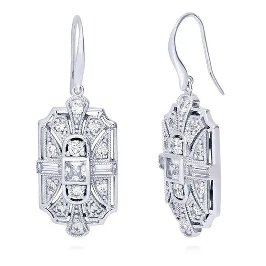 Fashion 925 Silver Crystal Cubic Zirconia Dangle Earring CZ Art Deco Hoop Earrings Diamond Gemstone CZ Charm Bridal Wedding Engagement Jewelry Gift