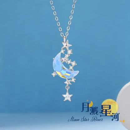 New Star Moon Love Opal Pendant Necklace Moonstone Necklace Female Fashion Valentine's Day Anniversary Gift