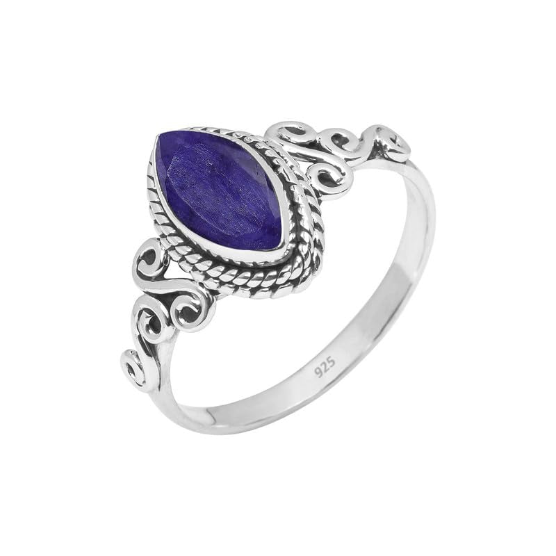 Blue Sapphire Stone Ring 925 Sterling Silver Statement Ring for Women and Girls Handmade Rings Natural Gemstone Ring Promise Ring for Christmas Size US 8 Gift for Her