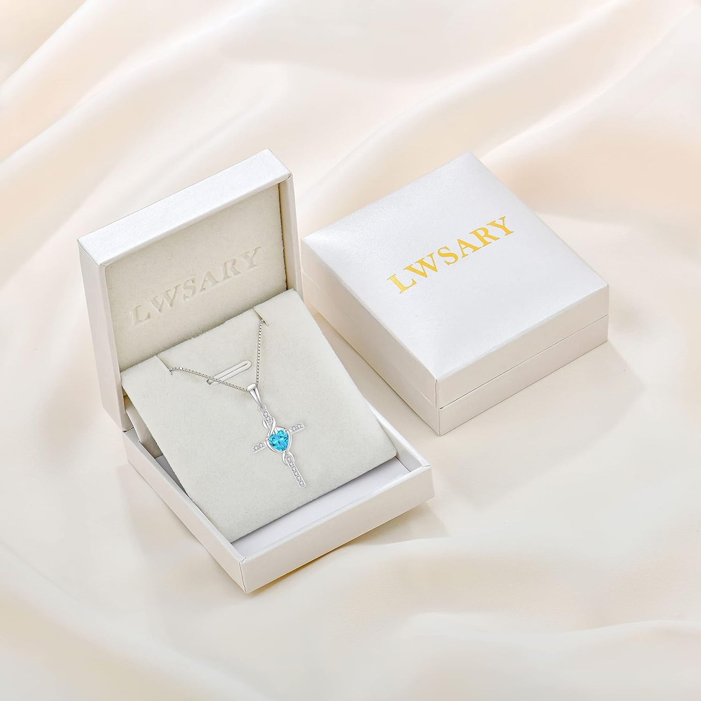 Cross Infinity Necklace 925 Sterling Silver Heart Birthstone Pendant Jewelry Christian Gift for Women Her