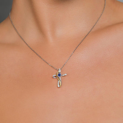 Infinity Cross Necklace for Women | 925 Sterling Silver and 10K Yellow Gold | Gemstone Birthstone and White Lab Grown Diamond Cross Faith Pendant Necklace | with 18 Inch Chain