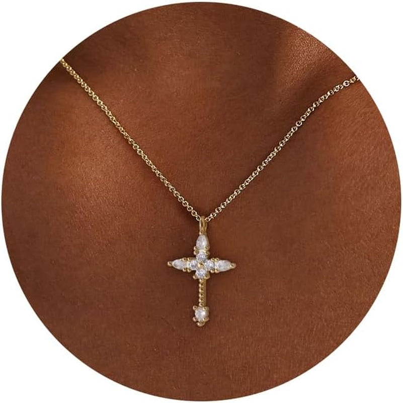 Cross Necklace for Women, 14K Gold Plated/Silver Chunky Cross Necklace Simple Faith Charm Necklaces Statement Crucifix Pendant Necklaces for Women Trendy Gold Jewelry Gifts