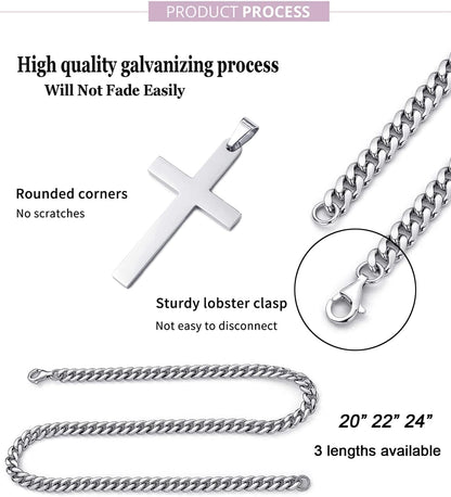 Cross Necklace for Men Women Stainless Steel Cross Pendant Necklaces Chain 20 22 24 Inches