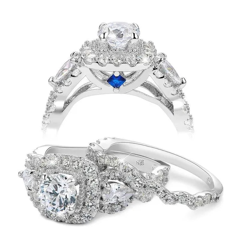 Newshe 1.5 Carats AAAAA Cubic Zircoina Wedding Engagement Ring Sets for Women Jewelry Gift 925 Sterling Silver Sz 4.5-13