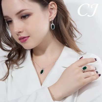 CANDICE Fashion Women Sterling Silver Plated Jewelry Sets for Girls Lovely Oval Pink CZ Stone Party Necklace Earrings Ring Set（Us 7-9)