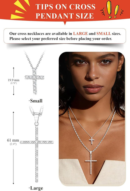 Cross Necklace for Women,Silver/14K Gold Large or Small Cross Necklaces with CZ Diamond,Faith Birthday/Christmas Gift for Her Women Mother Daughter Grandmother