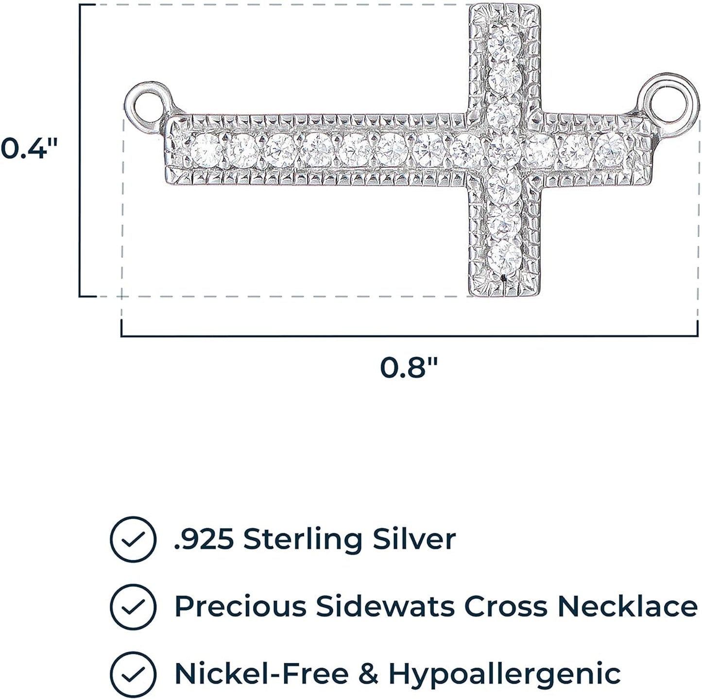 Sideways Cross Necklace for Women - Demi Fine Cubic Zirconia Pendant, 925 Sterling Silver Choker, Teens, Dainty Faith Jewelry, 12 to 16 Inch with Extender