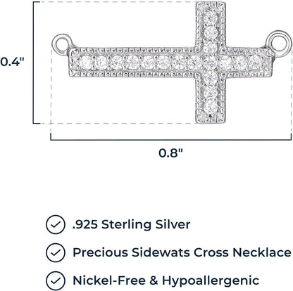 Sideways Cross Necklace for Women - Demi Fine Cubic Zirconia Pendant, 925 Sterling Silver Choker, Teens, Dainty Faith Jewelry, 12 to 16 Inch with Extender