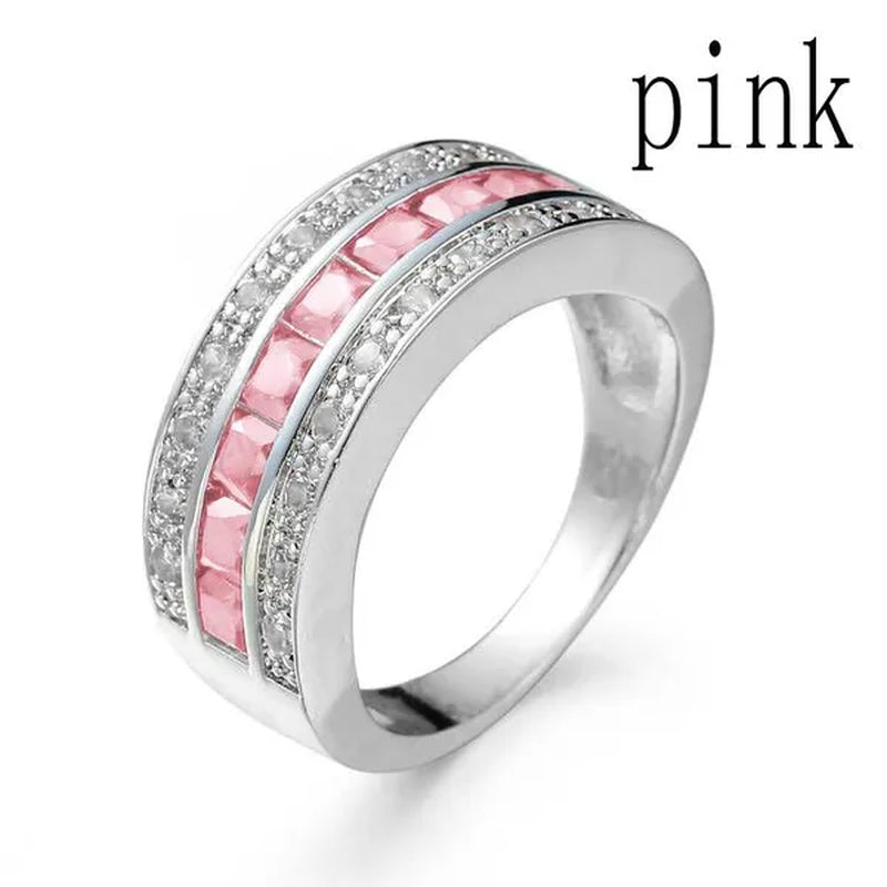 Men Women Size 7-11 Classic 925 Silver Plated White Gems Wedding Band Gem Ring (Choice Color and Size )