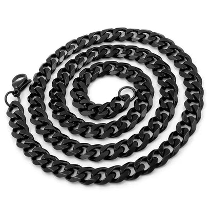 9mm Mens Boys New Fashion Silver/Gold/Black Stainless Steel Curb Chain Necklace Jewelry Wholesale 20-40" (51-102 cm)